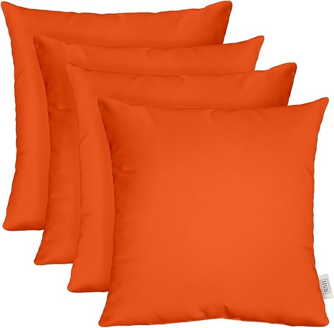 RSH DECOR Sunbrella Square Throw Pillows Set of 4 | 17" x 17" | Weather-Resistant Performance Fabric | Outdoor Pillow Covers with Down-Alternative Inserts | Made in USA (Canvas Melon Bright Coral)