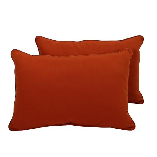 Factory Direct Partners Presidio 16" x 24" Lumbar Decorative Throw Pillow Set with Piping for Indoor/Outdoor Furniture UV, Fade, Weather-Resistant Olefin Fabric (2-Pack) - Burnt Orange, 13813-121
