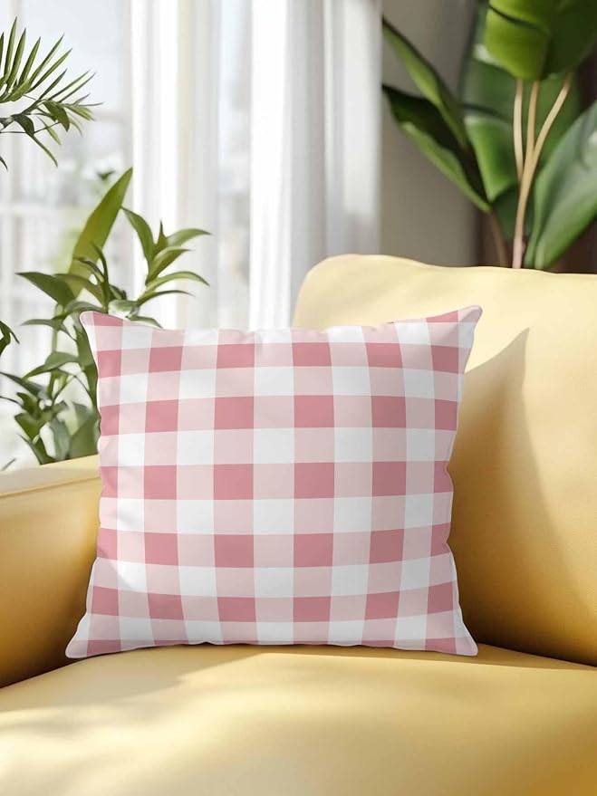 Waterproof Outdoor Pillow 1 Pack Pink Buffalo Plaid Decorative Throw Pillows Cover & Insert 18x18 Inch Pillowcase Check Lines Square Pillows for Couch Sofa Bed Patio Furniture Indoor Outdoor