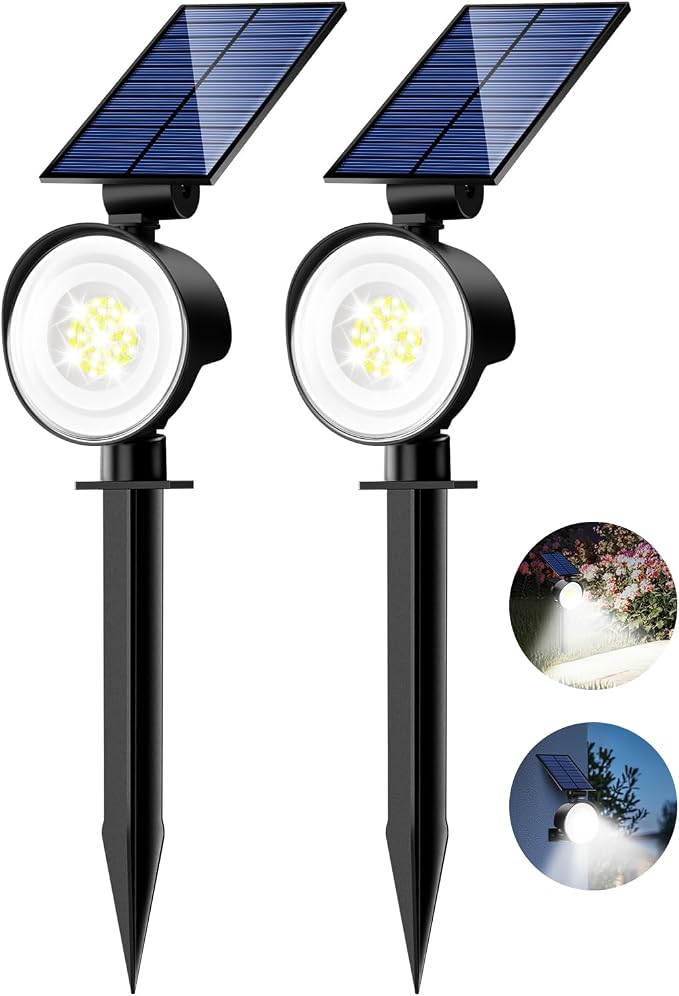 nipify Solar Spot Lights Outdoor Waterproof, Landscape Spotlights | Cool White, 2 Pack/53 LED/3 Modes, Adjustable Solar Panels, Auto On/Off, Uplights Lighting for Outside Tree Yard Flag Garden