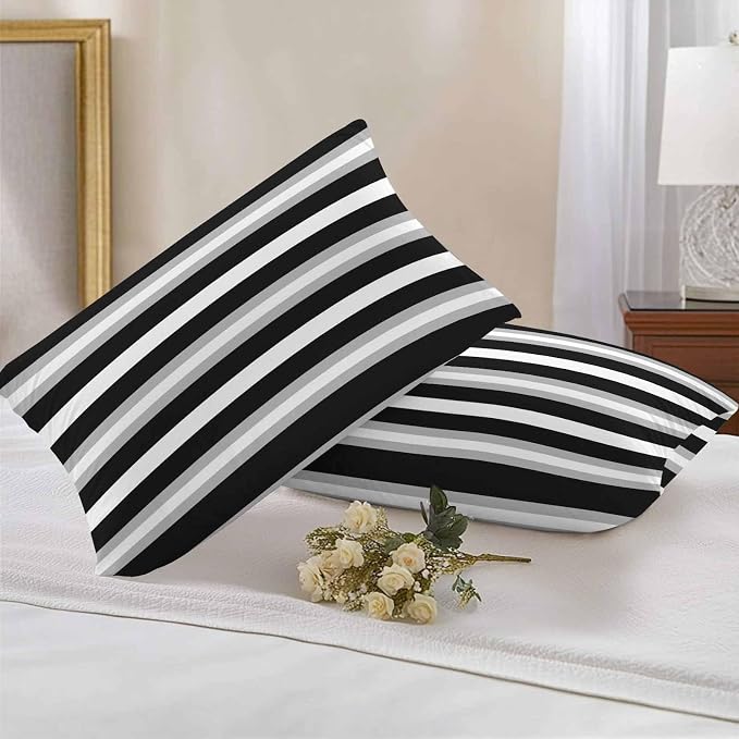 Black Grey Stripe Outdoor Pillow Covers Waterproof, All Weather Cushion Case Set of 2, Minimalist Farmhouse Striped Lumbar Pillowcase for Sofa Couch Bed Decor Patio Furniture 20"x12"