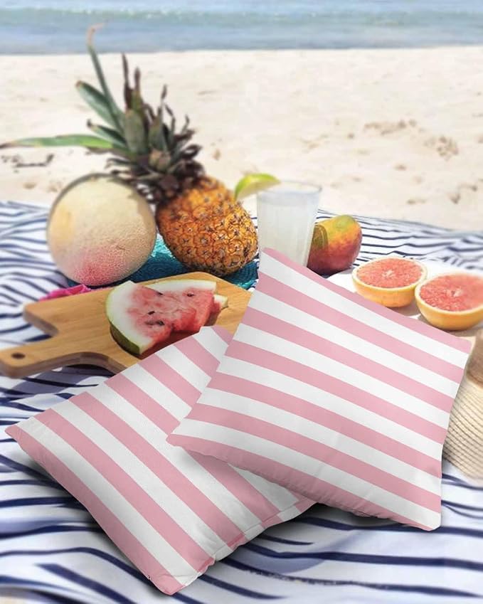 Outdoor Pillows 26x26 Waterproof Outdoor Pillow Covers Pink White Stripes Polyester Throw Pillow Covers Garden Cushion Decorative Case for Patio Couch Decoration Set of 2 Valentine's Day