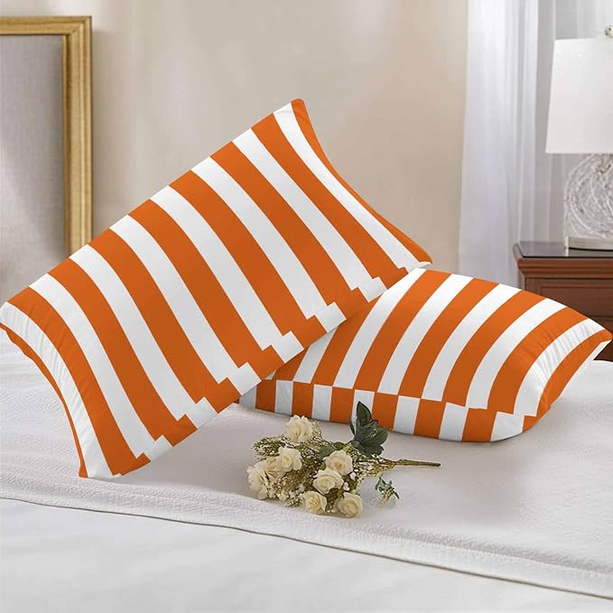 Burnt Orange Striped Outdoor Waterproof Throw Pillow Covers 20x12 Set of 2, Thanksgiving Orange White Stripes Decorative Pillowcases Cushion Pillowcase for Couch Sofa Patio Outside Pillow Protector