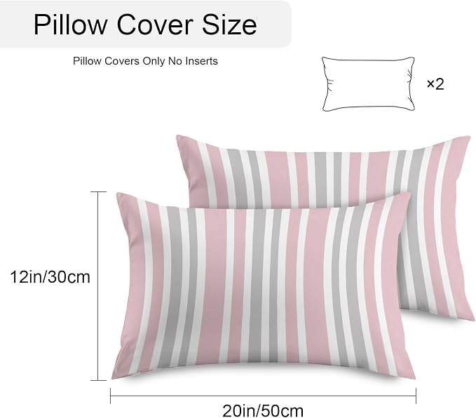 Pink Grey Stripe Outdoor Pillow Covers 20x12 Inch Lumbar Pillow Covers Set of 2 Waterproof Decorative Throw Pillow Cases Farmhouse Minimalist Striped Cushion Covers for Patio Furniture Garden Couch