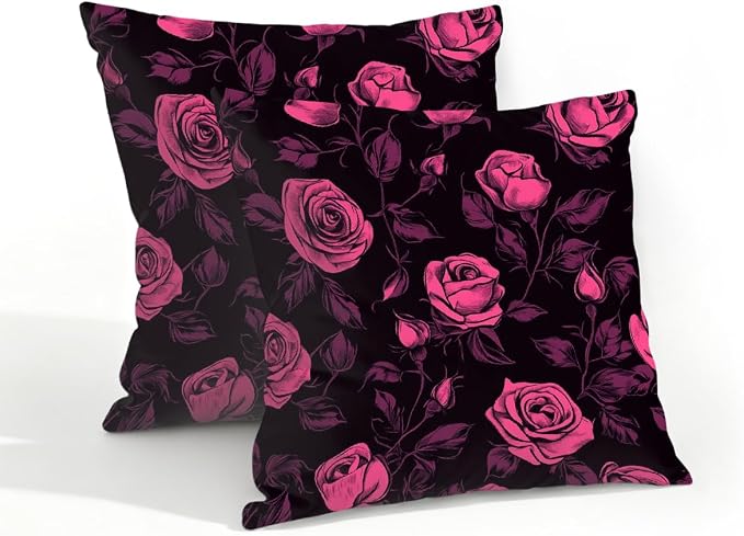 18x18 Inch Outdoor Pillow Covers Set of 2 Waterproof Throw Pillow Covers Decorative Couch Cushion Covers Pink Roses Plant Square Pillowcases Protectors for Patio Garden Sofa