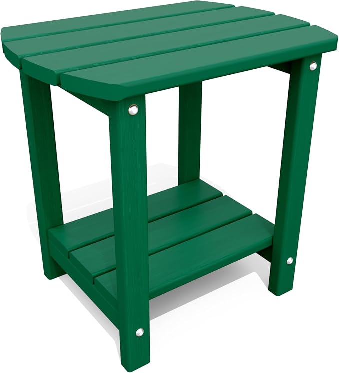 THOEOE Adirondack Outdoor Side Table, 2-Tier Sturdy Patio End Table Weather Resistant, Morden Side Table for Patio, Pool, Porch, Green