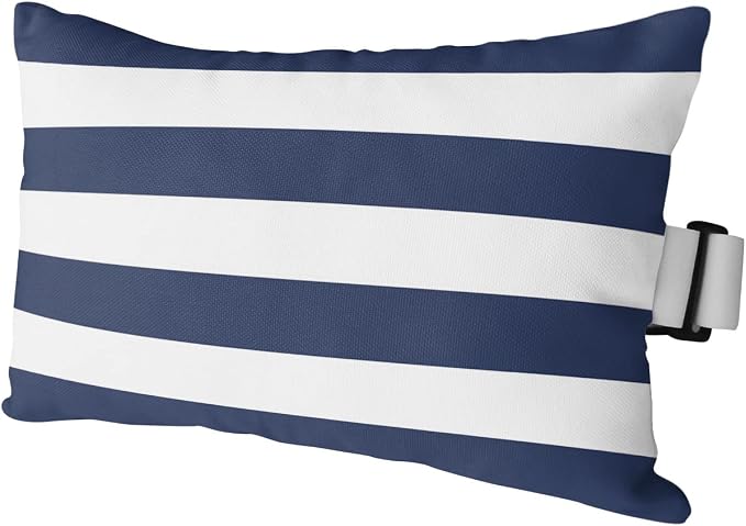 Navy and White Striped Outdoor Pillows with Insert Waterproof Classic Navy Blue White Patio Pillows with Adjustable Strap Rectangle Head Recliner Lounger Chair Throw for Patio Furnitures, 1 Pack