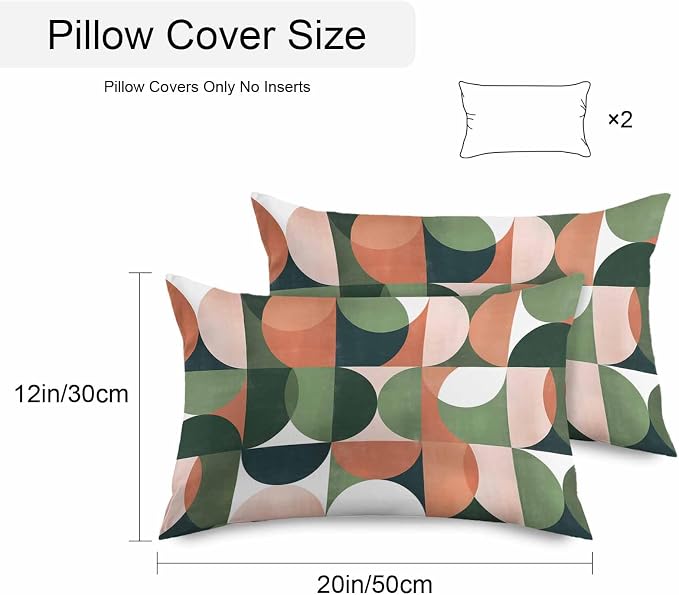 Vandarllin Outdoor Throw Pillows Covers 20x12 inch Set of 2 Waterproof Mid Century Geometric Decorative Zippered Cushion Covers for Patio Furniture, Abstract Modern Green Orange Lumbar Pillowcases