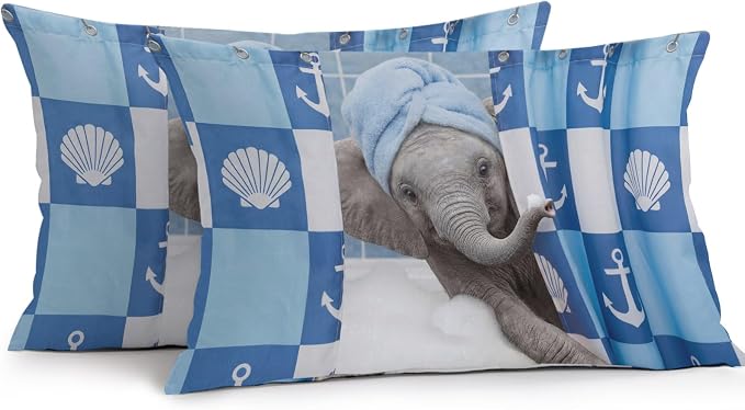 Bathing Elephant Waterproof Outdoor Pillow Covers Set of 2 Home Decor, Funny Animal Showering Lumbar Pillowcase Patio Pillow Covers for Couch Bench Patio Furniture Garden 20x12in
