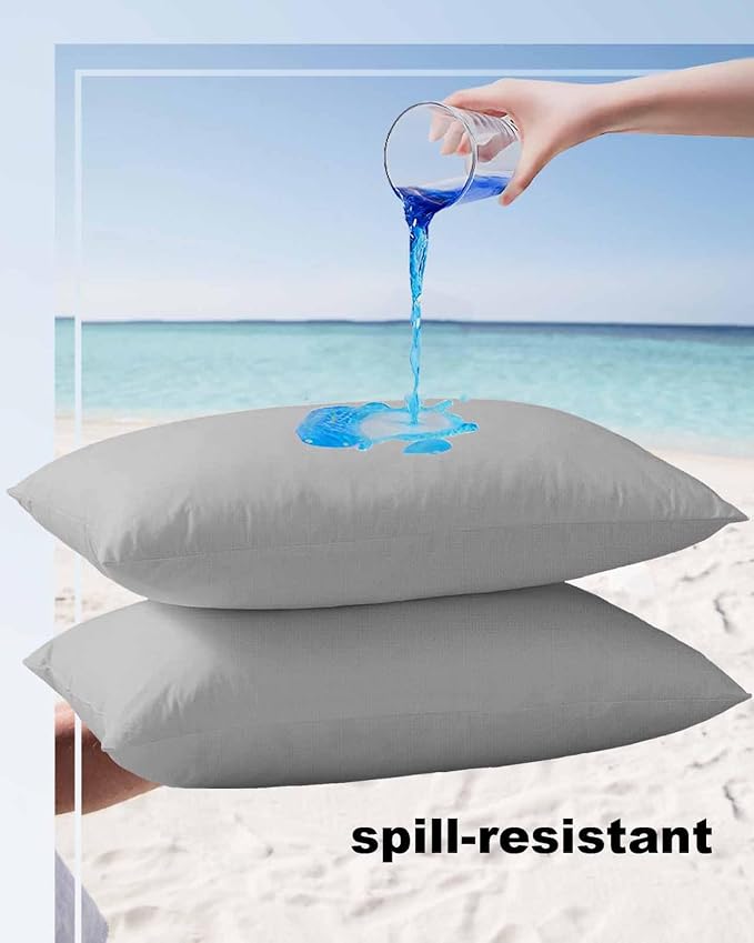Outdoor Waterproof Throw Pillow Covers Set of 2 Gray Lumbar Pillowcases 20x12 Inches Simple Style Patio Decorative Pillows Cushion Case Patio Pillows for Couch Bed Chair Garden
