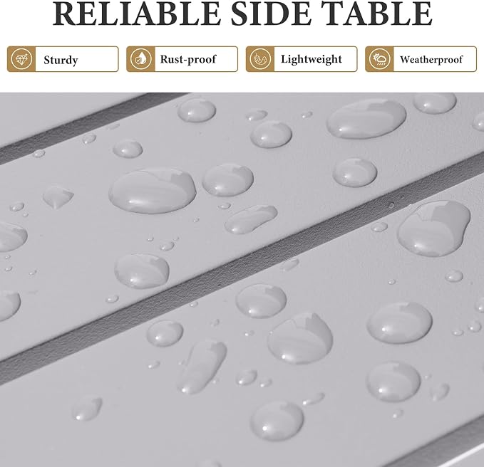 Crestlive Products Aluminum Outdoor Side Table,Rectangular End Table,Easy Assembly Small Coffee Bistro Table for Patio Pool Balcony(Light Gray)