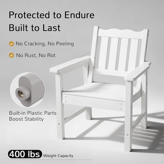 Stoog Oversized Patio Chair, All-Weather Outdoor Chairs with Curved Backrest, 400 lbs Support Patio Dining Chair, for Backyard, Garden, Porch, Deck and Balcony, White