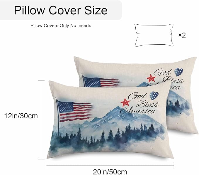 4th of July Outdoor Pillow Covers 20x12 Inch Lumbar Pillow Covers Set of 2 Waterproof Decorative Throw Pillow Cases Independence Day American Flag Forest Cushion Covers for Patio Furniture Garden