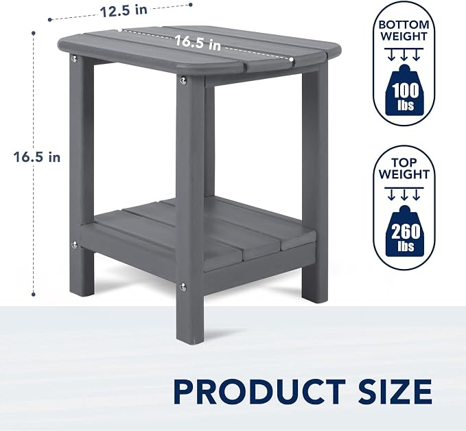 nalone Adirondack Side Table 16.5" Outdoor Side Table HDPE Plastic Double Adirondack End Table Small Table for Patio(Grey)