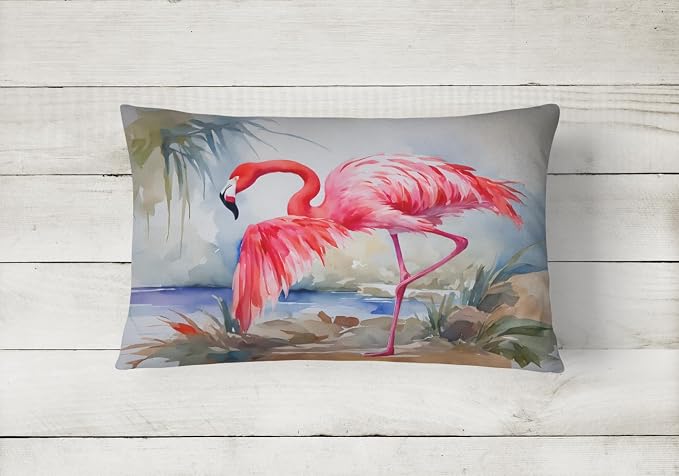 Caroline's Treasures DAC2864PW1216 Flamingo Throw Pillow Machine Washable, Indoor Outdoor Decorative Pillow for Couch, Bed or Patio, 12HX16W