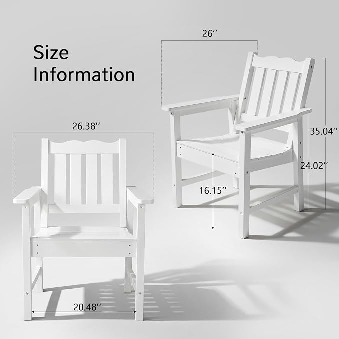 Stoog Oversized Patio Chair, All-Weather Outdoor Chairs with Curved Backrest, 400 lbs Support Patio Dining Chair, for Backyard, Garden, Porch, Deck and Balcony, White