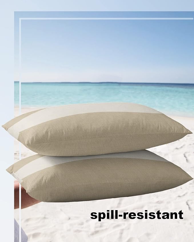 Vandarllin Outdoor Throw Pillows Covers 12X20 Set of 2 Waterproof Farmhouse Khaki Beige Decorative Zippered Lumbar Cushion Covers for Patio Furniture, Burlap Background