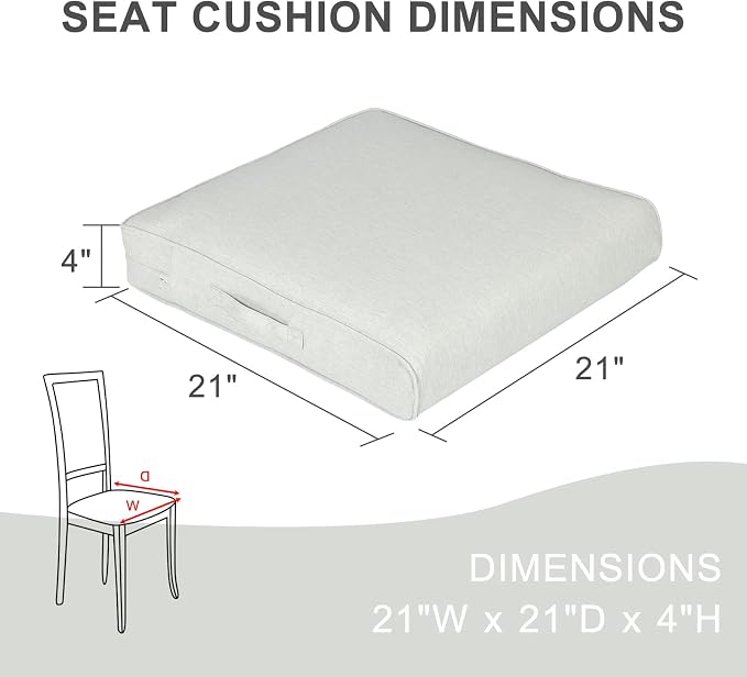 Aoodor Patio Chair Cushions Set of 4, 21 x 21 x 4 Inch Water Resistant Outdoor Seat Cushions with Handle and Ties, Square Corner Cushions for Patio Furniture Garden Lawn, Grey