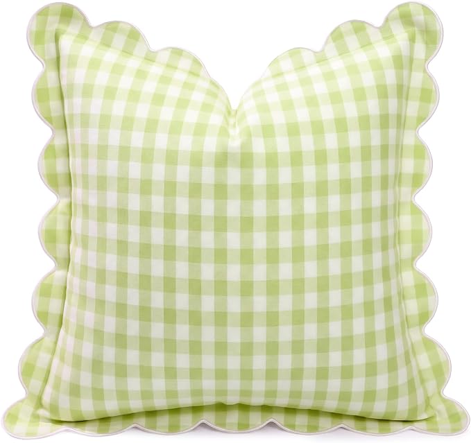 Gingham Scalloped Throw Pillow Cover 20"x20",Green
