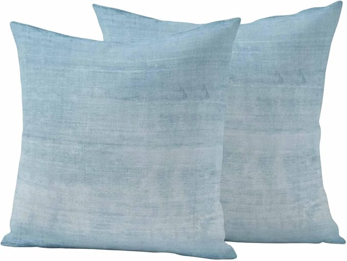 Vandarllin Outdoor Throw Pillows Covers 24x24 inch Set of 2 Waterproof Sky Blue Linen Decorative Zippered Cushion Covers for Patio Furniture, Solid Color Texture Lumbar Pillowcases