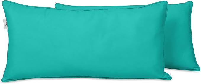Indoor/Outdoor Polyester Fabric Lumbar Pillow Cover, All-Weather Waterproof Rectangular Cushion Case for Patio Furniture, 12 x 24 Set of 2 -Turquoise Green