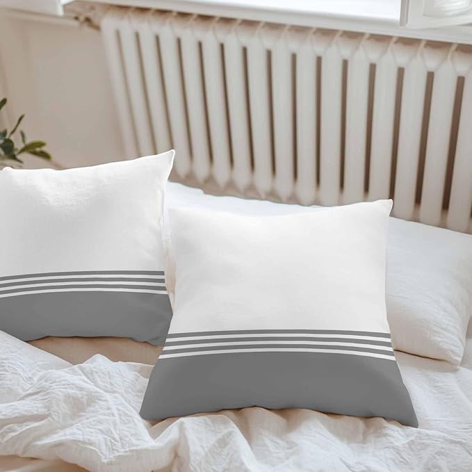 Throw Pillow Covers 20x20 Inch Set of 2, Grey White Striped Waterproof Outdoor Cushion Covers, Modern Abstract Art Aesthetics Decorative Pillowcases for Couch, Sofa, Bed, Garden, Patio