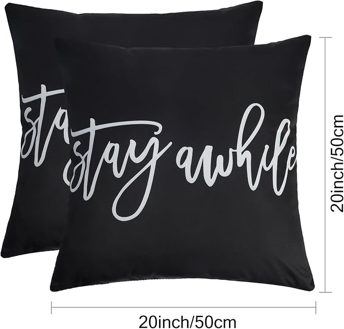 Adabana Outdoor Waterproof Stay awhile Pillow Covers Set of 2 20x20 Inch | Home Decorative Outdoor Pillows Cover for Patio Garden Porch Farmhouse