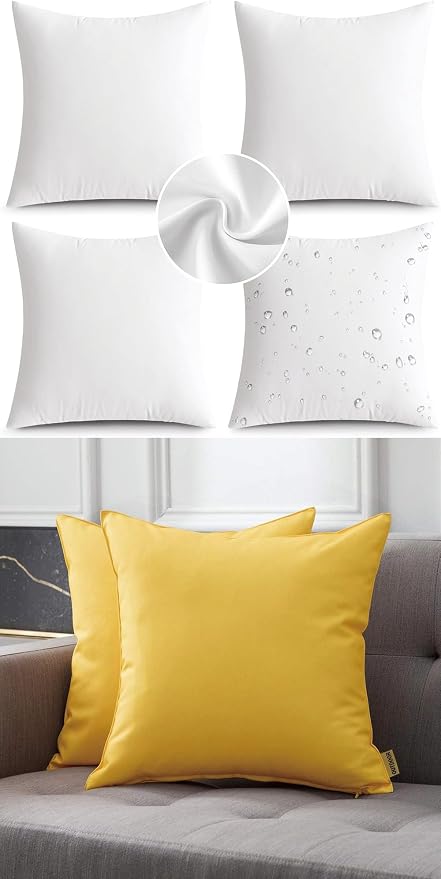 MIULEE Pack of 4 Waterproof Pillow Inserts Bundle Pack of 2 Outdoor Pillow Covers Yellow 20x20 Inch