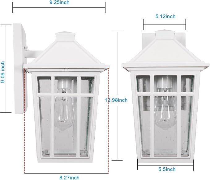 Darkaway Outdoor Sconce Lights Wall Light Fixtures, 14inch Large Porch Light Outdoor Wall Anti-Rust Waterproof Aluminum with Glass Exterior Light Fixture for Patio Yard Doorway Garage (Large, White)