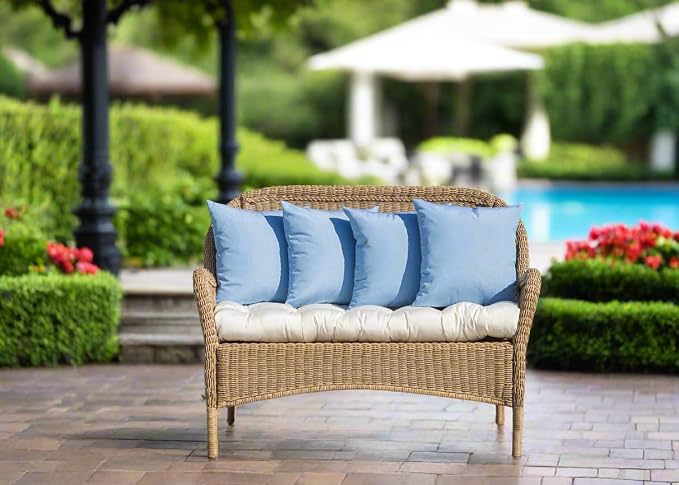 RSH DECOR: Sunbrella Play Square Throw Pillows Set of 4 | 17" x 17" | Water and Fade-Resistant Performance Fabric | Outdoor Pillow Covers with Down-Alternative Inserts | Play Sky