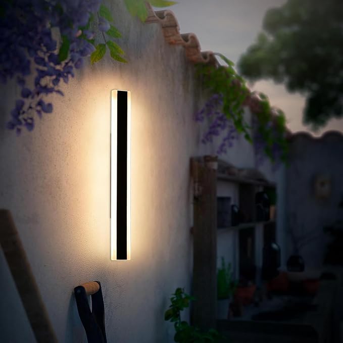 Modern Long Wall Sconces, 31.4inch Patio Wall Lights, 3000K Warm White Light, Black Minimalist Style, White Frosted Acrylic Panel, IP65 Waterproof Outdoor Wall Light Fixture for House, Garage, Garden
