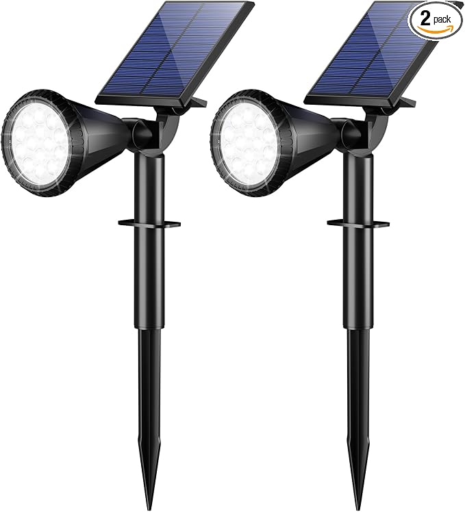 Solar Spot Lights Outdoor Waterproof IP65, Flag Landscape Spotlights | 2 Pack 4 Lighting Modes Solar Powered Spotlights Auto On/Off,Solar Garden Yard Pathway Wall Uplights for Outside,Cool White