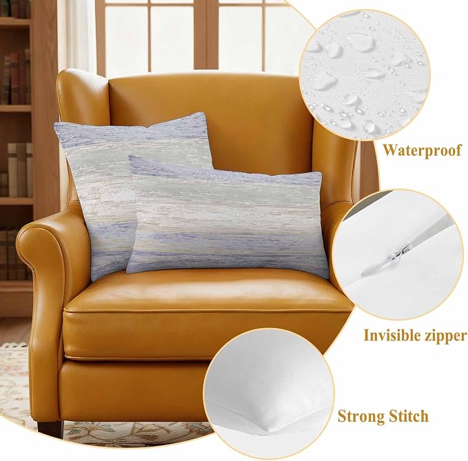 Outdoor Waterproof Throw Pillow Covers, Vintage Purple Grey Decorative Pillow Cases, Farmhouse Barn Wooden Striped Couch Pillow Protector Patio Sofa Cushion Covers Replacement 16"x16" 2 Pack