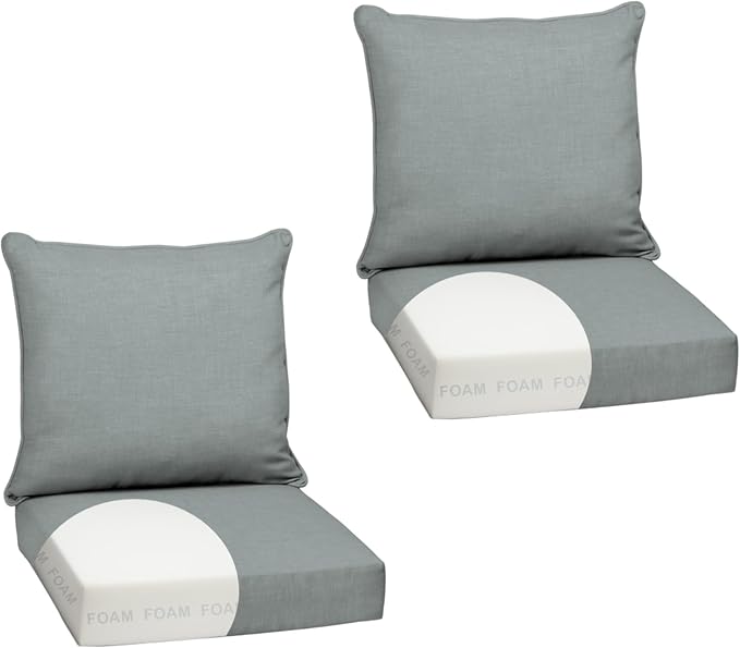 Arden Outdoor Deep Seat Cushion Set, Foam, 2-Pack, 24x24, Stone Grey | Sofa, Couch, Conversation Set, Premium High-Density Foam, Never Flattens, Mold and Mildew Resistant