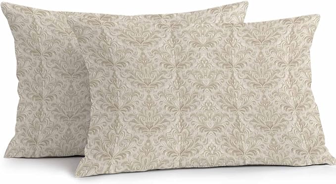 Beige Baroque Waterproof Outdoor Pillow Covers Set of 2 Home Decor, Farmhouse Scroll Floral Pattern Art Pillowcase Patio Pillow Covers for Couch Bench Furniture Garden 20x12in