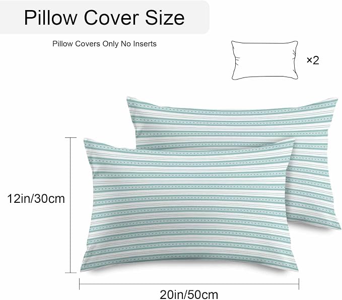 Boho Turquoise Stripe Waterproof Outdoor Pillow Covers Set of 2 Home Decor, Abstract Geometric White Minimalist Pillowcase Patio Pillow Covers for Couch Bench Furniture Garden 20x12in