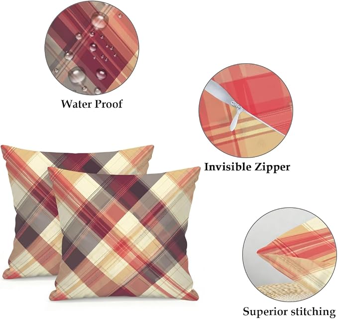 22x22 Inch Outdoor Pillow Covers Set of 2 Waterproof Throw Pillow Covers Decorative Couch Cushion Covers Buffalo Plaid Square Pillowcases Protectors for Patio Garden Sofa