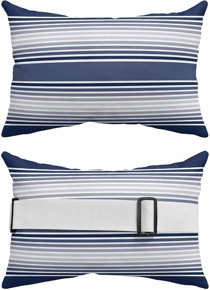 Pack of 4 Outdoor Lumbar Pillow Covers 11x16 Inch, Navy Blue Striped Waterproof Throw Pillow Covers Set, Blue Ombre Farmhouse Stripes Indoor&Outdoor Decorative Cushion Cases for Patio Porch Car