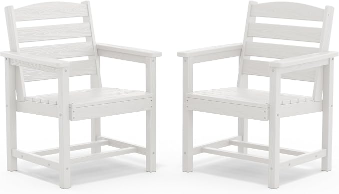 SERWALL Outdoor Dining Chairs Set of 2, All-Weather HDPE Patio Chair with 19.7" Widened Seat, for Backyard, Garden, White