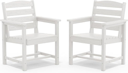 SERWALL Outdoor Dining Chairs Set of 2, All-Weather HDPE Patio Chair with 19.7" Widened Seat, for Backyard, Garden, White