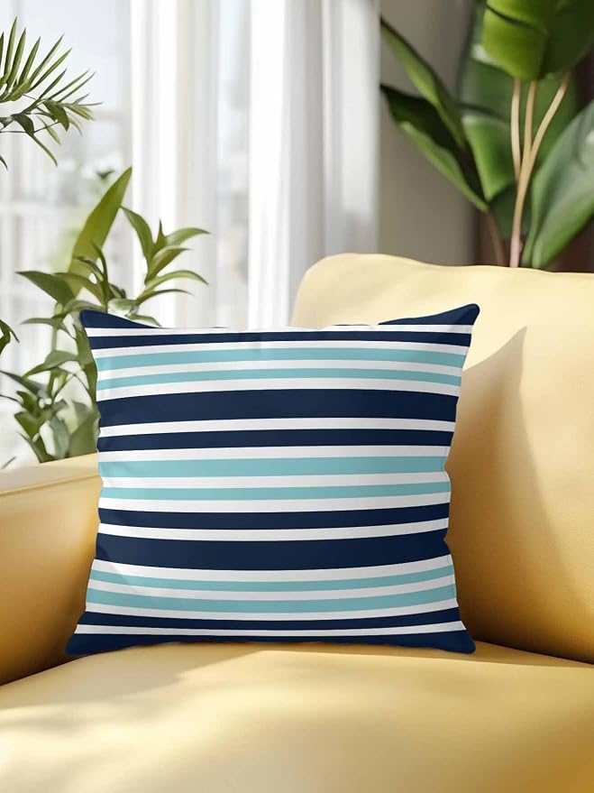 Outdoor Waterproof Throw Pillows Nautical Navy Blue Contrast Stripe Patio Pillows,Decorative Pillow Covers with Insert,Pillow Cushion Case for Garden Couch Sofa Modern Minimalist Line