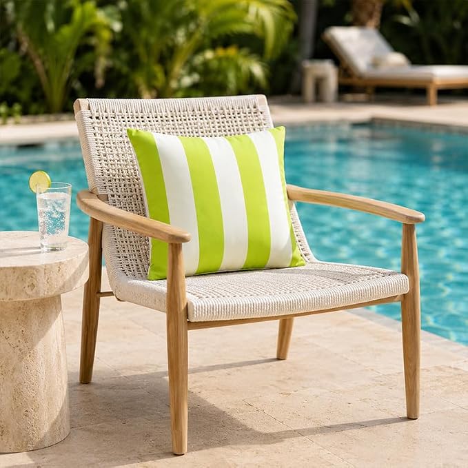 Pack of 2 Outdoor Waterproof Striped Pillow Covers Decorative Throw Covers | 20x20,Green Yellow Garden Cushion Covers, Farmhouse Pillowcases for Couch Sofa Patio Tent Balcony