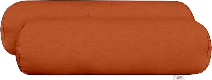 RSH Décor Sunbrella Neck Roll Pillows – Set of 2 | 24” x 8” | Outdoor Bolster for Patio, Deck, Porch, or Poolside Furniture | Water & Fade-Resistant | Canvas Tuscan, Rust Orange - Made in USA