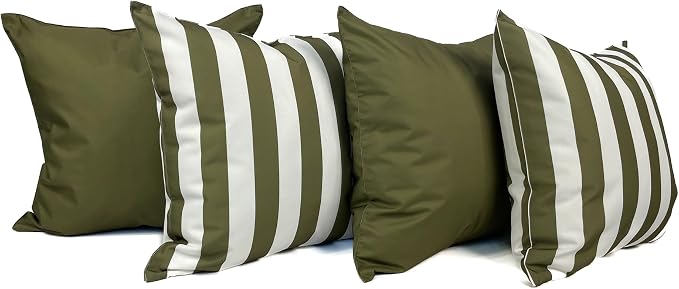 Pack of 2 Solid and Stripe 20''x20'' Outdoor Waterproof Olive Green Throw Pillow Covers Decorative Square Cushion Patio Pillows for Patio Furniture (Martini Olive)