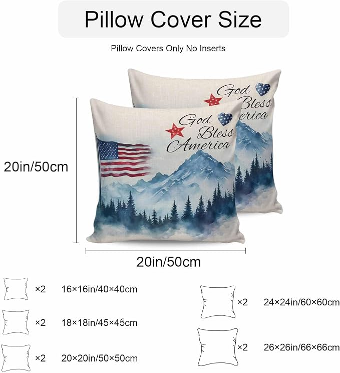 4th of July Outdoor Pillow Covers 16x16 Inch Throw Pillow Covers Set of 2 Waterproof Decorative Pillow Cases Independence Day American Flag Forest Cushion Covers for Patio Furniture Garden Couch Sofa