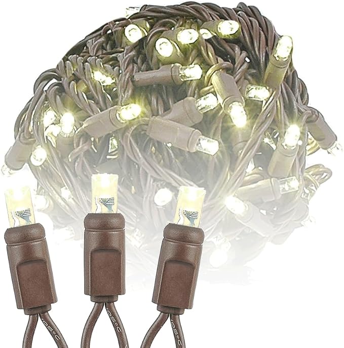 Novelty Lights 50ft Warm White Christmas String Lights, Brown Wire