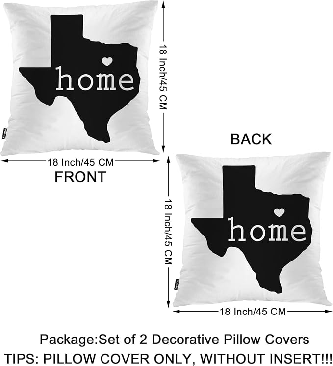 Swono Texas Map Decorative Throw Pillow Case 18" X 18", Home State of Texas Love Heart Standard Pillow Covers Set of 2 Throw Pillowcase Cushion Covers for Couch Chair Bedroom Sofa Car Seats, Black