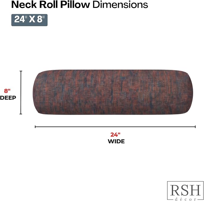 RSH DECOR: Sunbrella Neck Roll Pillows Set of 2 | 24” x 8” | Outdoor Bolster for Patio, Deck, Porch, or Poolside Chairs | Fade & Water-Resistant | Made in USA (Platform Horizon)