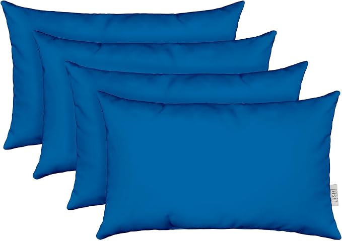 RSH DECOR Sunbrella 26" x 16" Lumbar Throw Pillows Set of 4 | Water and Fade-Resistant Performance Fabric | Outdoor Pillow Covers with Down-Alternative Inserts | Made in USA (Canvas Pacific Blue)