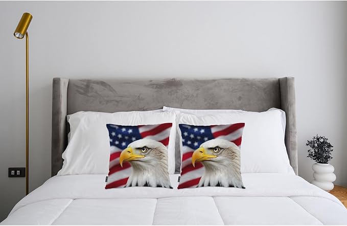 Swono American Bald Eagle Pack of 2 Throw Pillow Cases, Eagle On USA Flag Cozy Pillow Cover Square 18"X18" Cushion Case Set Pillowcase Decorative for Home Sofa Bedroom Car Office